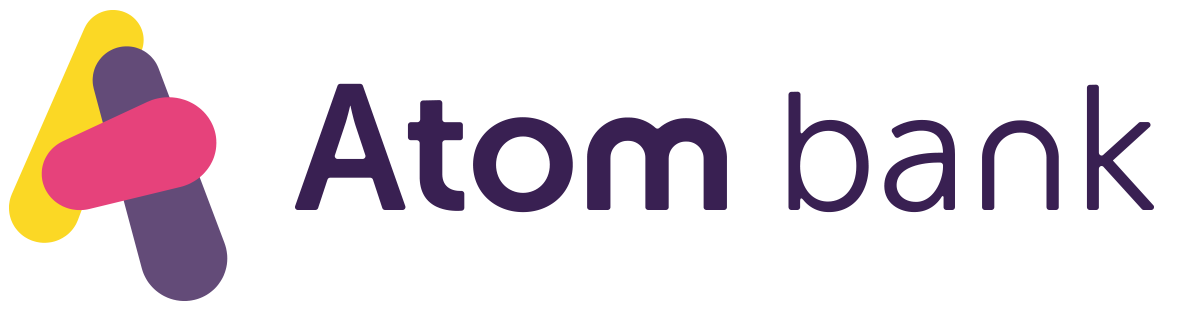 Atom Bank mortgage lender logo - Available through Domus Finance